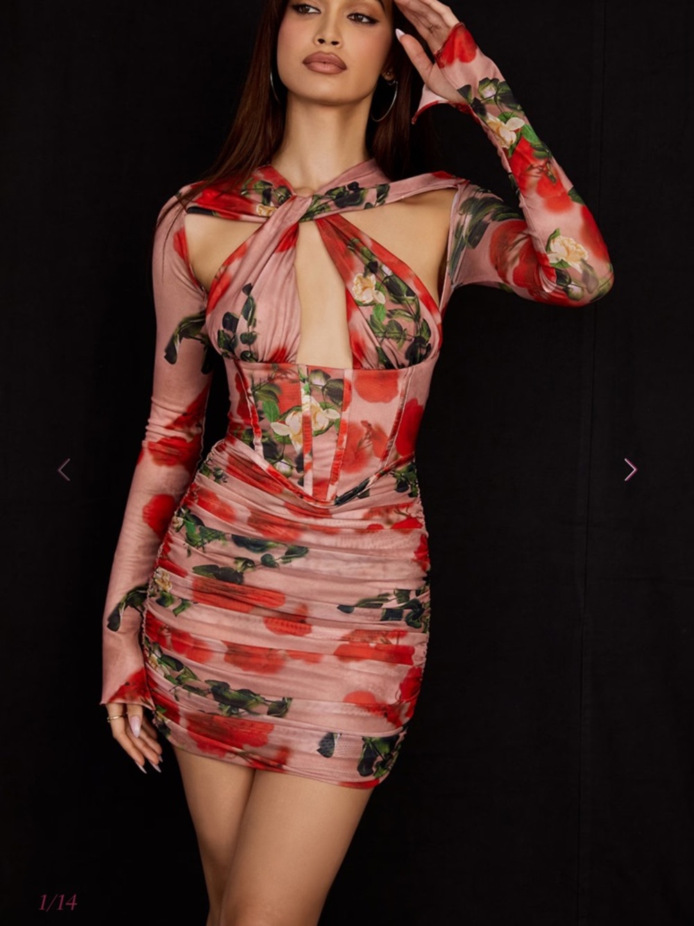House of CB Adanna Pink Floral corset mini Dress